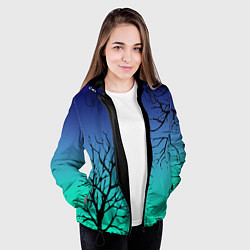 Куртка с капюшоном женская Черные абстрактные ветки деревьев на сине-зеленом, цвет: 3D-черный — фото 2