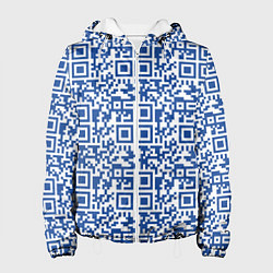 Куртка с капюшоном женская QR код паттерн синий, цвет: 3D-белый
