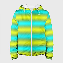 Куртка с капюшоном женская Бирюзово-желтые неоновые полосы, цвет: 3D-белый