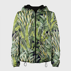 Куртка с капюшоном женская Экзотические Летние Цветы и Листва, цвет: 3D-черный