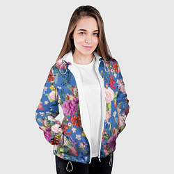 Куртка с капюшоном женская Цветы Розовый Букет На Синем Фоне, цвет: 3D-белый — фото 2