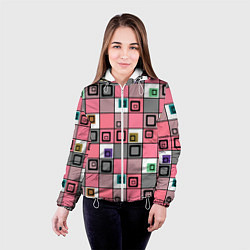 Куртка с капюшоном женская Розовый геометрический узор Geometric shapes, цвет: 3D-белый — фото 2