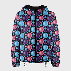 Куртка с капюшоном женская Разноцветные яркие объемные шарики, цвет: 3D-черный