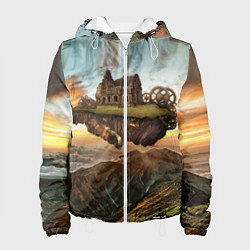 Куртка с капюшоном женская Горный пейзаж в стиле Стимпанк, цвет: 3D-белый