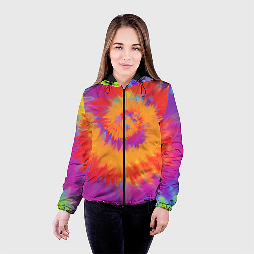 Женская куртка Тай дай в радуге / 3D-Черный – фото 4