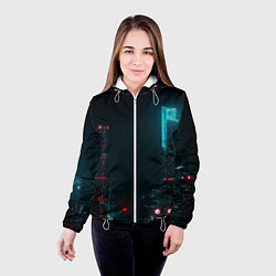 Куртка с капюшоном женская Неоновые высотки в городе - Светло-синий, цвет: 3D-белый — фото 2