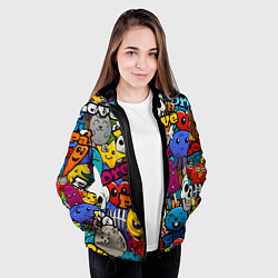 Куртка с капюшоном женская Красочный паттерн из мультяшных героев, цвет: 3D-черный — фото 2