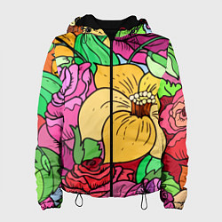 Куртка с капюшоном женская Красочные летние цветы Fashion trend, цвет: 3D-черный