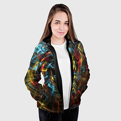 Куртка с капюшоном женская Абстрактные шарообразные лучи - Жёлтый и красный, цвет: 3D-черный — фото 2