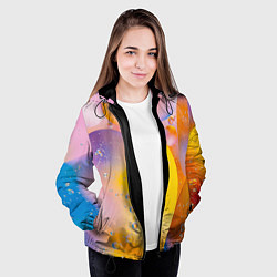 Куртка с капюшоном женская Абстрактные фигуры и пузырьки - Оранжевый, цвет: 3D-черный — фото 2