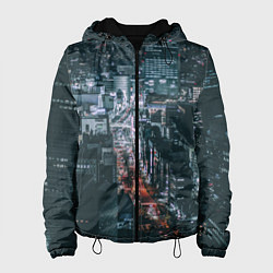 Куртка с капюшоном женская Ночные улицы города с высоты - Белый, цвет: 3D-черный