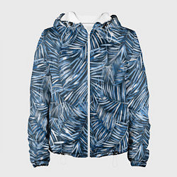 Куртка с капюшоном женская Тропические листья пальмы, цвет: 3D-белый