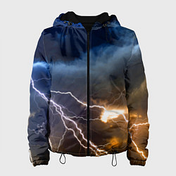 Куртка с капюшоном женская Разряд молнии в грозовом небе, цвет: 3D-черный