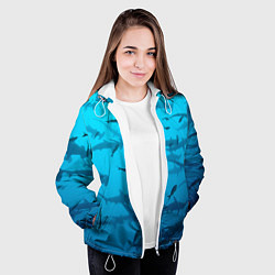 Куртка с капюшоном женская Акулы - океан, цвет: 3D-белый — фото 2