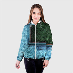 Куртка с капюшоном женская Абстрактные лёд и трава - Синезелёный, цвет: 3D-белый — фото 2