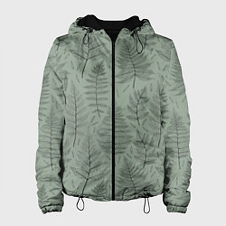 Куртка с капюшоном женская Листья папоротника на зеленом фоне Минимализм, цвет: 3D-черный