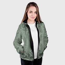Куртка с капюшоном женская Листья папоротника на зеленом фоне Минимализм, цвет: 3D-черный — фото 2