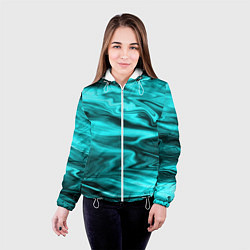Куртка с капюшоном женская Неоновый бирюзовый мраморный узор, цвет: 3D-белый — фото 2