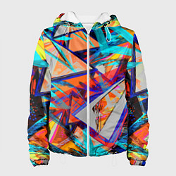 Куртка с капюшоном женская Яркий неоновый абстрактный узор, цвет: 3D-белый