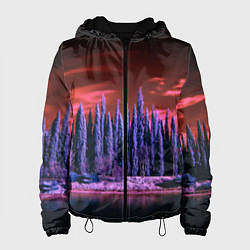 Куртка с капюшоном женская Абстрактный фиолетовый лес и тёмная река, цвет: 3D-черный