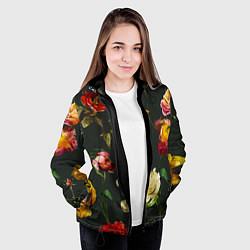 Куртка с капюшоном женская Цветы Нарисованные Красные Розы и Лилии На Коричне, цвет: 3D-черный — фото 2