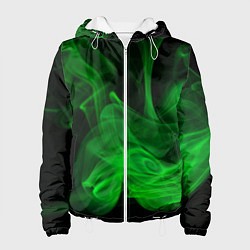 Куртка с капюшоном женская Зелёный абстрактный дым, цвет: 3D-белый