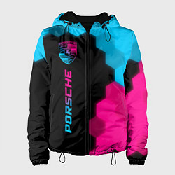 Куртка с капюшоном женская Porsche - neon gradient: по-вертикали, цвет: 3D-черный