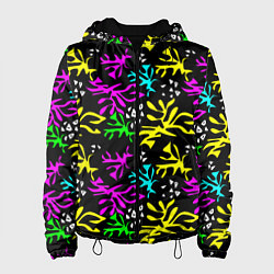 Куртка с капюшоном женская Неоновый абстрактный узор на черном фоне, цвет: 3D-черный