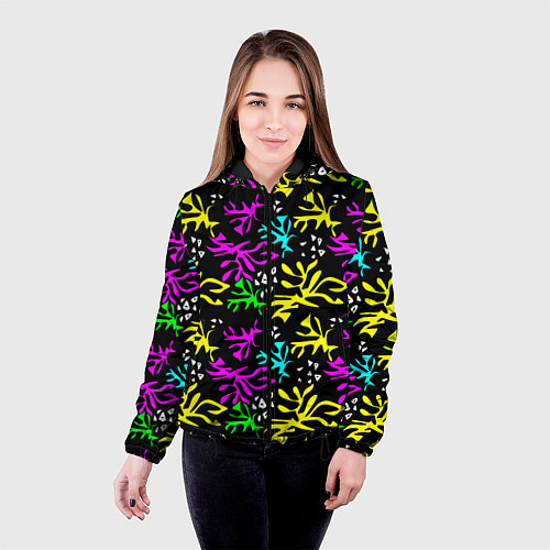 Женская куртка Неоновый абстрактный узор на черном фоне / 3D-Черный – фото 4