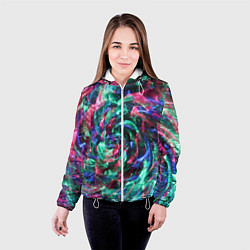 Куртка с капюшоном женская Абстрактные волны огоньков, цвет: 3D-белый — фото 2