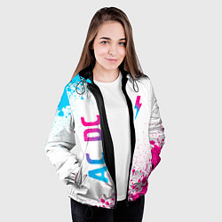 Куртка с капюшоном женская AC DC neon gradient style: символ и надпись вертик, цвет: 3D-черный — фото 2