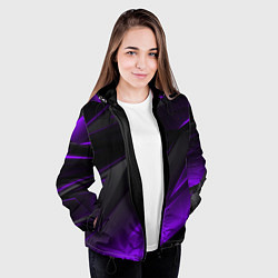 Куртка с капюшоном женская Черно-фиолетовая геометрическая абстракция, цвет: 3D-черный — фото 2