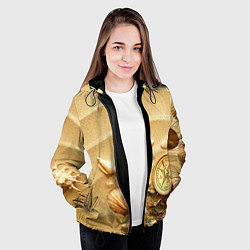 Куртка с капюшоном женская Композиция из ракушек и компаса на песке, цвет: 3D-черный — фото 2