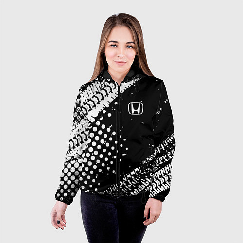Женская куртка Honda - белые следы шин / 3D-Черный – фото 4