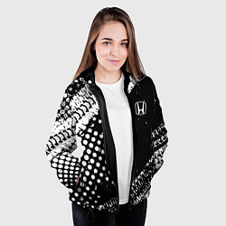 Куртка с капюшоном женская Honda - белые следы шин, цвет: 3D-черный — фото 2