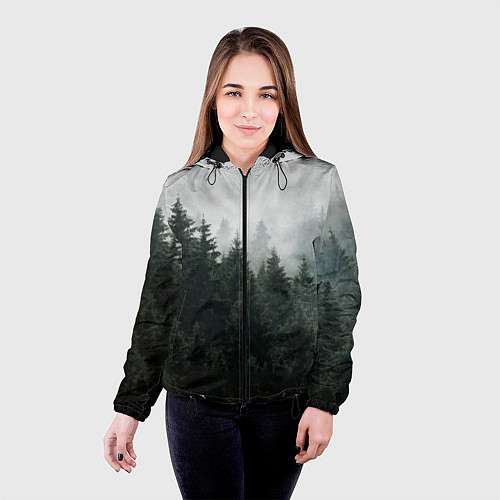Женская куртка Туманный хвойный лес / 3D-Черный – фото 4