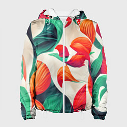 Куртка с капюшоном женская Элегантный цветочный орнамент, цвет: 3D-белый