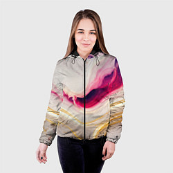 Куртка с капюшоном женская Золотые и розовые мраморные узоры, цвет: 3D-черный — фото 2