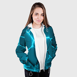 Куртка с капюшоном женская Ледяные неоновые геометрические плиты, цвет: 3D-белый — фото 2