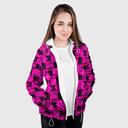 Куртка с капюшоном женская Black and pink hearts pattern on checkered, цвет: 3D-белый — фото 2