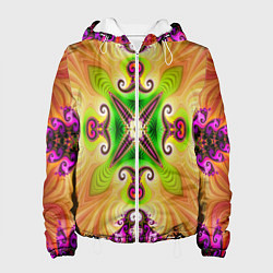 Куртка с капюшоном женская Яркий фрактальный узор, цвет: 3D-белый