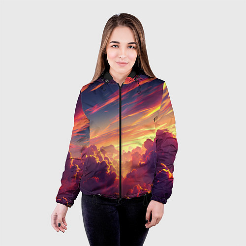 Женская куртка Закатное солнце в облаках / 3D-Черный – фото 4