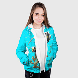 Куртка с капюшоном женская Подводный мир рыбки кораллы, цвет: 3D-белый — фото 2