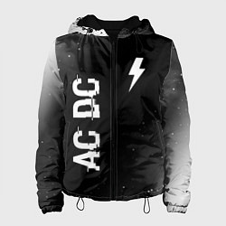 Куртка с капюшоном женская AC DC glitch на темном фоне: надпись, символ, цвет: 3D-черный
