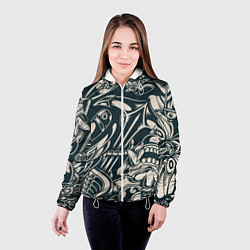 Куртка с капюшоном женская Японская тату текстура, цвет: 3D-белый — фото 2
