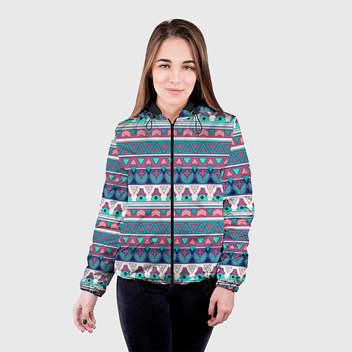 Женская куртка Этнический орнамент терракотово-серый полосатый / 3D-Черный – фото 4