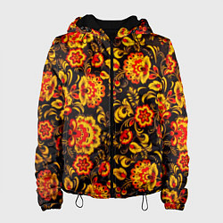 Куртка с капюшоном женская Хохлома роспись, цвет: 3D-черный