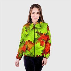 Куртка с капюшоном женская Зелёные осенние листья, цвет: 3D-черный — фото 2