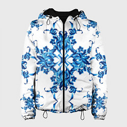 Куртка с капюшоном женская Гжель цветы, цвет: 3D-черный