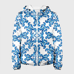 Куртка с капюшоном женская Гжель рисунок цветы, цвет: 3D-белый